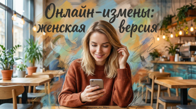 Женщина тайно переписывается в телефоне - иллюстрация женской онлайн-измены