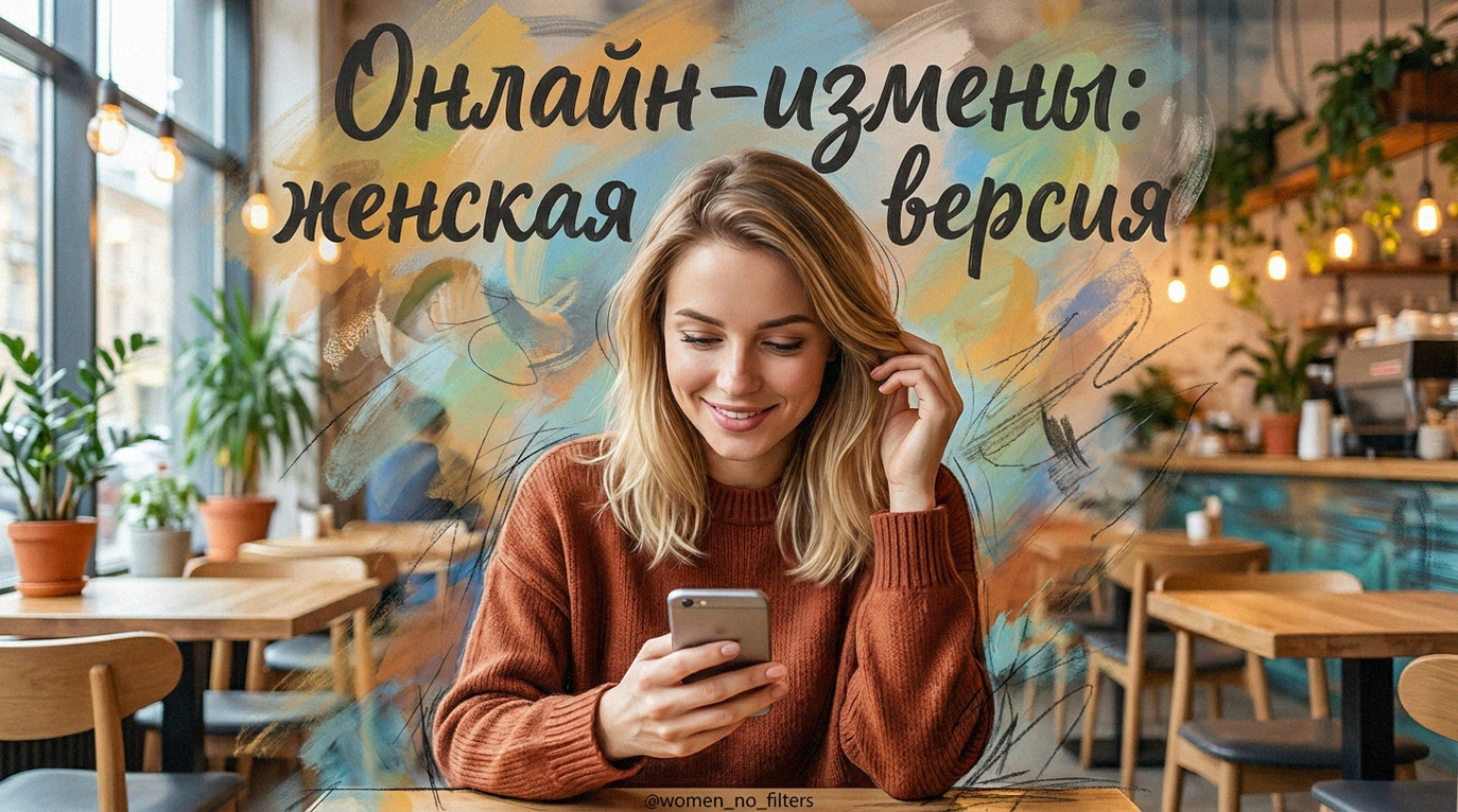 Женщина тайно переписывается в телефоне - иллюстрация женской онлайн-измены