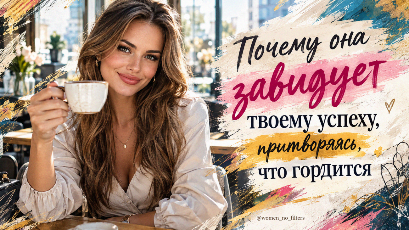 Две подруги, одна из которых фальшиво улыбается, скрывая зависть к успеху другой